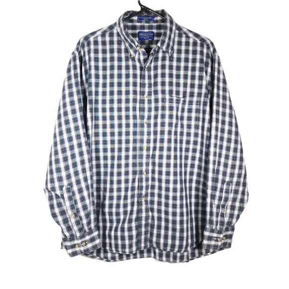 Pendleton Men's Oxford Cloth X Large Blue Plaid Tartan Button Down Shirt - Picture 1 of 8